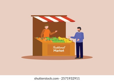 Outdoor street market concept. Colored flat vector illustration isolated.	