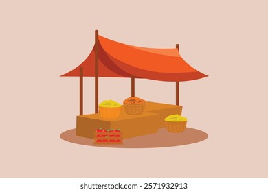 Outdoor street market concept. Colored flat vector illustration isolated.	