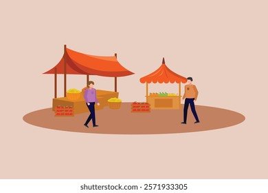 Outdoor street market concept. Colored flat vector illustration isolated.	