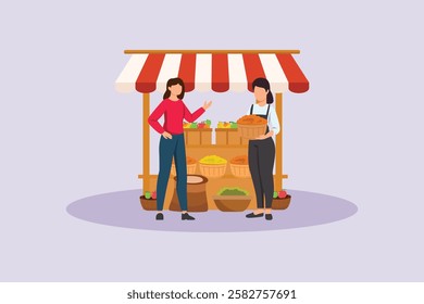 Outdoor street market concept. Colored flat vector illustration isolated.