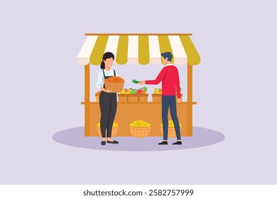 Outdoor street market concept. Colored flat vector illustration isolated.