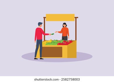 Outdoor street market concept. Colored flat vector illustration isolated.