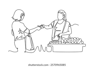 Outdoor street market concept. Single line draw design vector graphic illustration.