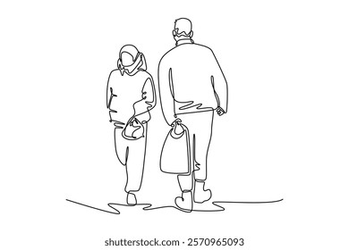 Outdoor street market concept. Single line draw design vector graphic illustration.