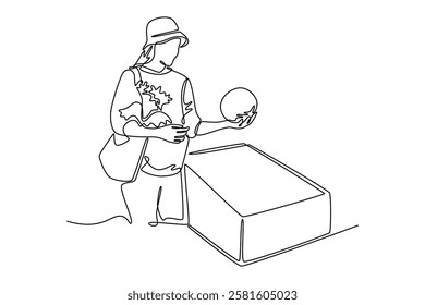 Outdoor street market concept. Single line draw design vector graphic illustration.