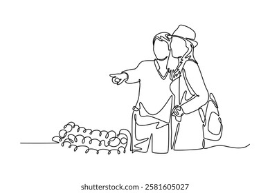 Outdoor street market concept. Single line draw design vector graphic illustration.