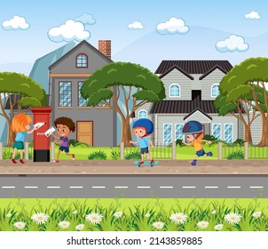 Outdoor Street Scene Cartoon Character Illustration Stock Vector ...