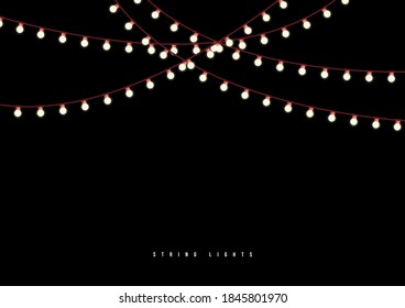 Outdoor String Lights Isolated On Black Background.