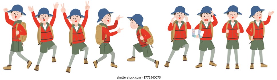 Outdoor style young men pose and facial expression variations