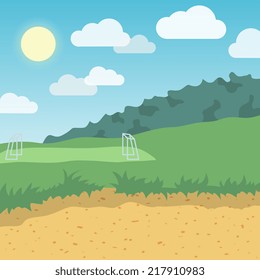 Outdoor summer day location with distant football playground background vector illustration