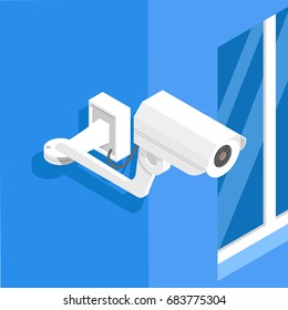 Outdoor Surveillance Camera, Cctv Isometric Flat Vector Illustration