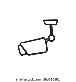 Outdoor surveillance camera vector sketch icon isolated on background. Hand drawn Outdoor surveillance camera icon. Outdoor surveillance camera sketch icon for infographic, website or app.
