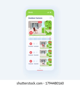 Outdoor surveillance smartphone interface vector template. CCTV monitoring. Mobile app page light theme design layout. Flat UI for application. Home security system screen. Phone display