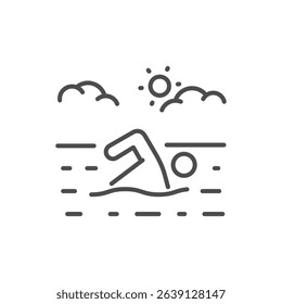 Outdoor swimming person icon. Thin line editable stroke vector for beach, summer, holiday, fitness, sea, ocean or river, recreation and water activity concepts