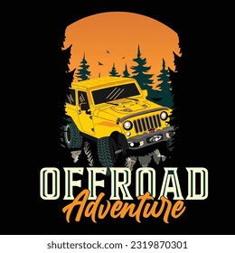 outdoor t shirt printing with off road jeep  illustration for men