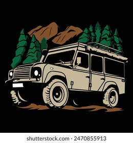 Outdoor t shirt printing with off road jeep illustration for men