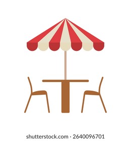 Outdoor Table with Chairs and Sun Umbrella. Flat Style vector illustration
