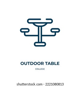 Outdoor table icon. Linear vector illustration from college collection. Outline outdoor table icon vector. Thin line symbol for use on web and mobile apps, logo, print media.