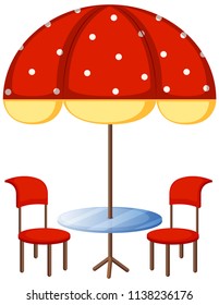 Ilustración de un conjunto de tablas al aire libre