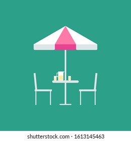 outdoor table and umbrella and lemonade vector