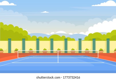 Outdoor Tennis Court Sport Game Recreation Cartoon Nature Landscape