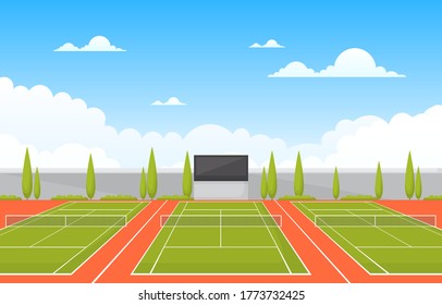 Outdoor Tennis Court Sport Game Recreation Cartoon Nature Landscape