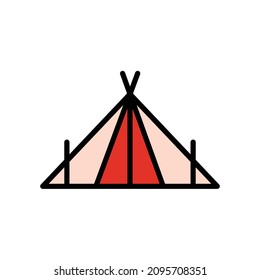 Outdoor tent for camping activities filled line icon vector image