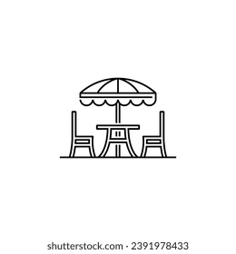 Café de terraza al aire libre, icono vector lineal.