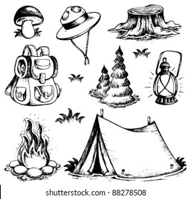 Outdoor theme drawings collection - vector illustration.