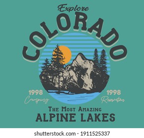 Outdoor Theme Mountain and Lake View Illustration with Wild Life Vector Artwork For T shirt Print 