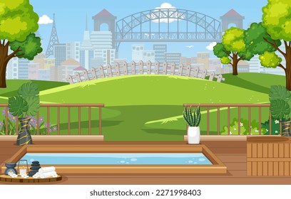 Outdoor thermal bath spa scene illustration