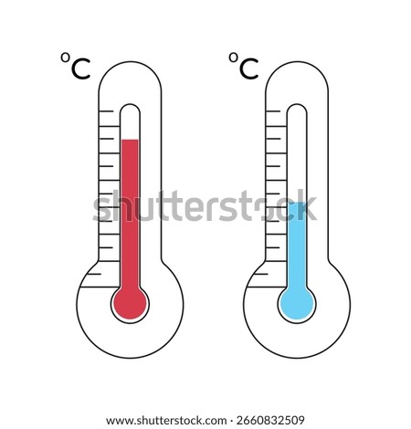 Outdoor thermometer, Celsius, high and low temperature, meteorological thermometers. Blue and red thermometers. red and blue icon