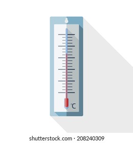 Outdoor Thermometer Flat Icon With Long Shadow On White Background