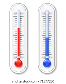 Outdoor Thermometer. Hot and cold temperature. Highly detailed vector illustration.