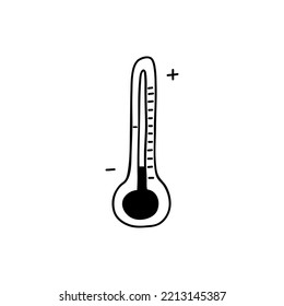 Outdoor Thermometer For Measuring Indoor Air Temperature. Vector Black And White Isolated Illustration Hand Drawn Doodle. Single Icon