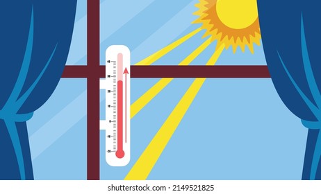 outdoor thermometer on the window, hot weather, the sun is shining