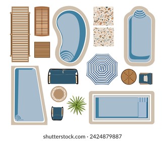 Outdoor top view icons for landscape design plan.