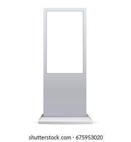 Outdoor touch screen kiosk isolated on white background. Stand digital signage with blank screen. Vector illustration