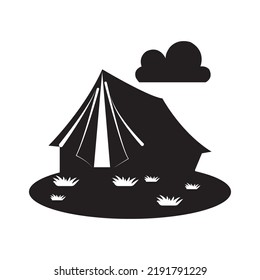 Outdoor Tourist Camping Tent Icon | Black Vector Illustration |