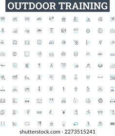 outdoor training vector line icons set. Outdoor, Training, Exercise, Coaching, Adventure, Hiking, Camping illustration outline concept symbols and signs
