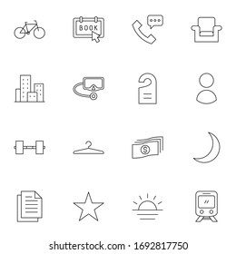 Outdoor, travel, trip, holiday icon set. Simple lined travel and tourism thin line icon sign concept. Vector illustration. 