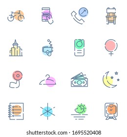Outdoor, travel, trip, holiday icon set. Simple lined travel and tourism colored outline icon sign concept. Vector illustration. 