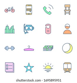 Outdoor, travel, trip, holiday icon set. Simple lined travel and tourism colored outline icon sign concept. Vector illustration. 