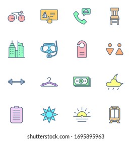 Outdoor, travel, trip, holiday icon set. Simple lined travel and tourism colored outline icon sign concept. Vector illustration. 