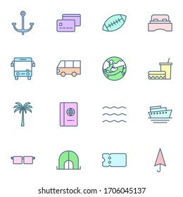 Outdoor, travel, trip, holiday icon set. Simple travel and tourism colored outline icon sign concept. Vector illustration. 