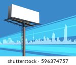 Outdoor Unipole Banner Billboard On A Blue City Silhouette Skyline Illustration