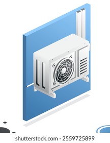 Outdoor Unit of Air Conditioner. Vector Illustration. Isometric Concept.