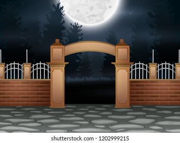 Outdoor view with the full moon background in halloween day
