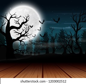 Outdoor view with the full moon background in halloween day