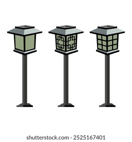 Outdoor wall garden light lamps collection in different styles. Street light. Old style metal electricity lamp.